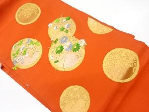 リサイクル　丸紋に秋草・古典柄模様織出し名古屋帯